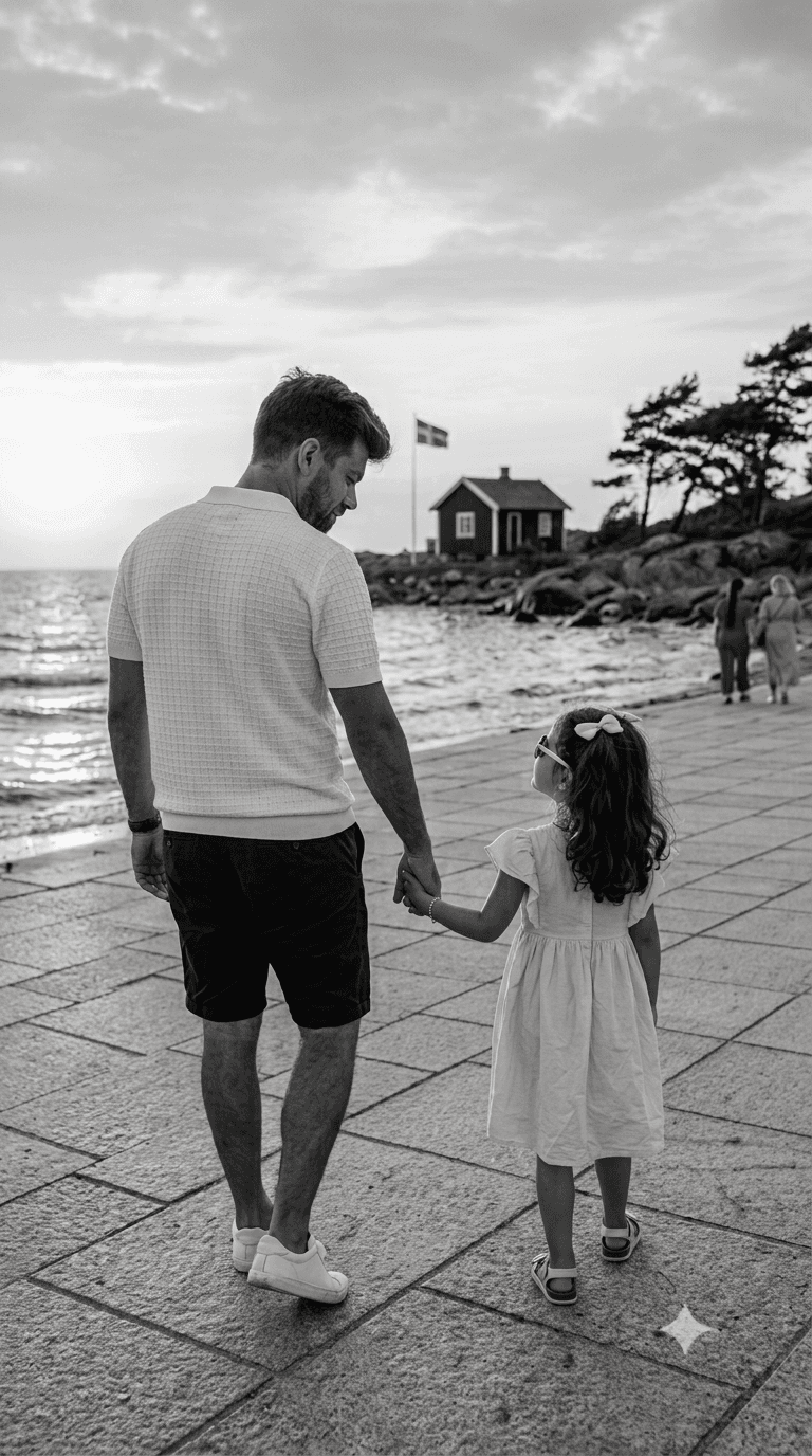 Amit, founder of Wizzly, walking hand in hand with his daughter